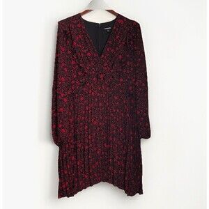 Express Roses Dress XL Ruffle Pleated Red Black Cottagecore Whimsigoth Romantic